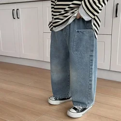 2024 New Casual and Comfortable Pants Little Kids with Stylish Side Pockets Ground White Boy Jeans MINISO Spring