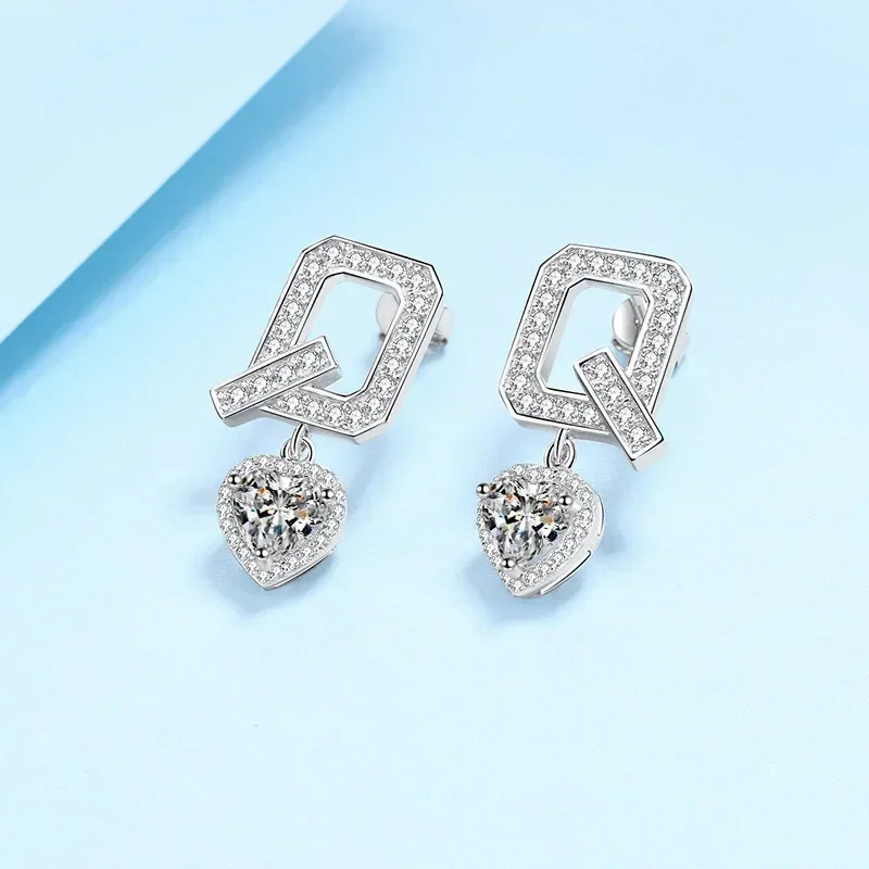 2ct Moissanite Letter Q Platinum Drop Earrings for Women, Blinking Diamond  Pt950 Earrings Lady Party Wedding Fine Jewelry Gift
