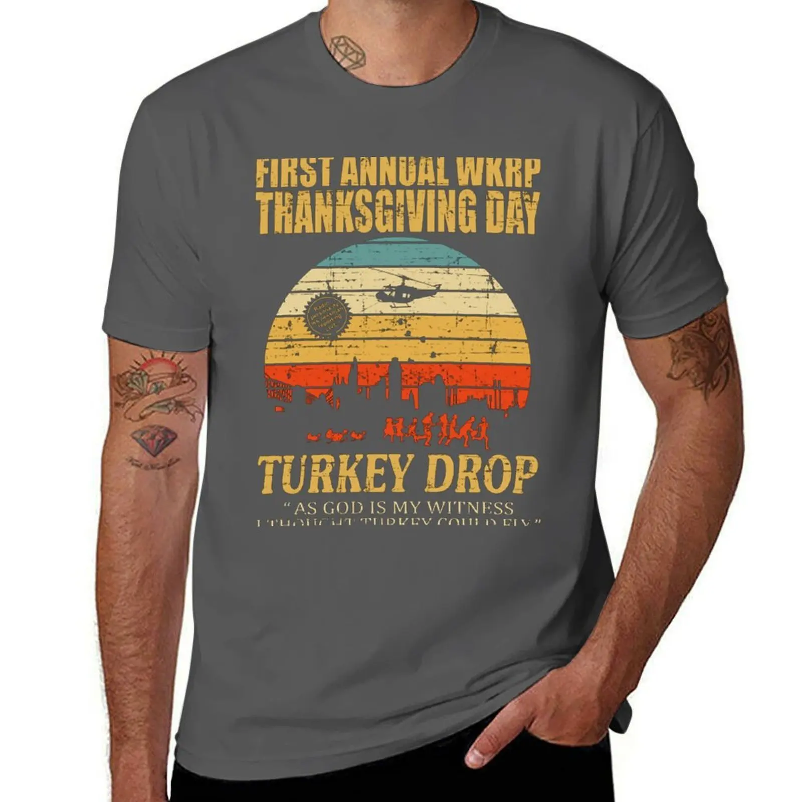 

First Annual WKRP Thanksgiving Day Turkey Drop T-Shirt t shirts for man cotton soft cotton t shirts man 100% T-Shirt