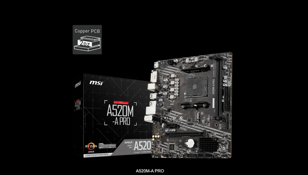 New MSI A520M A PRO Micro ATX AMD A520 DDR4 M.2 USB3.2 STAT 3.0