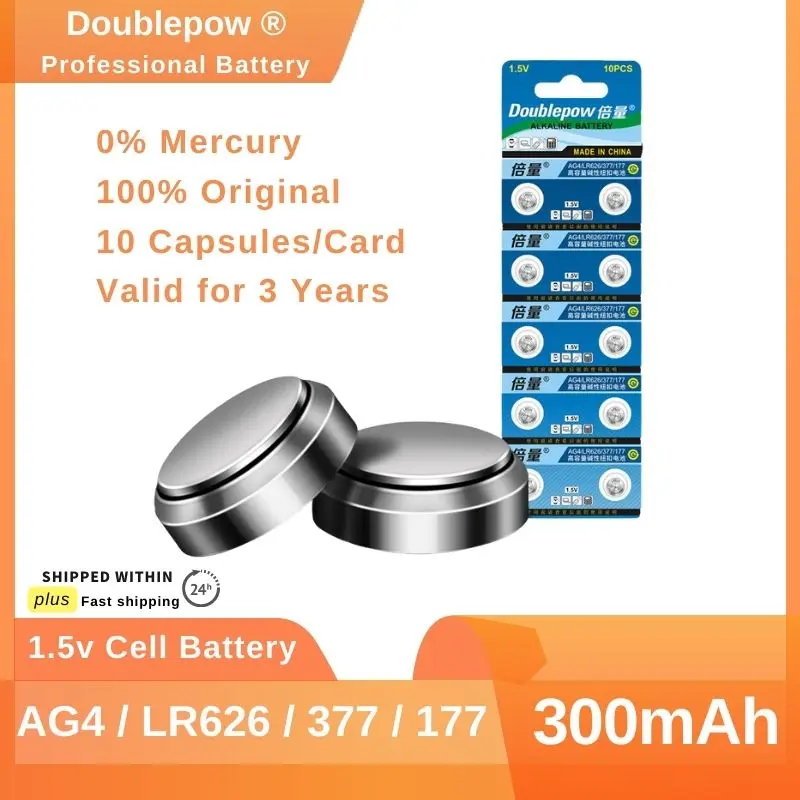 

Doublepow 100% Original 300mAh 1.5V Cell Battery AG4/LR626/377/177 Universal High Capacity Coin Cell Batteries for Watches