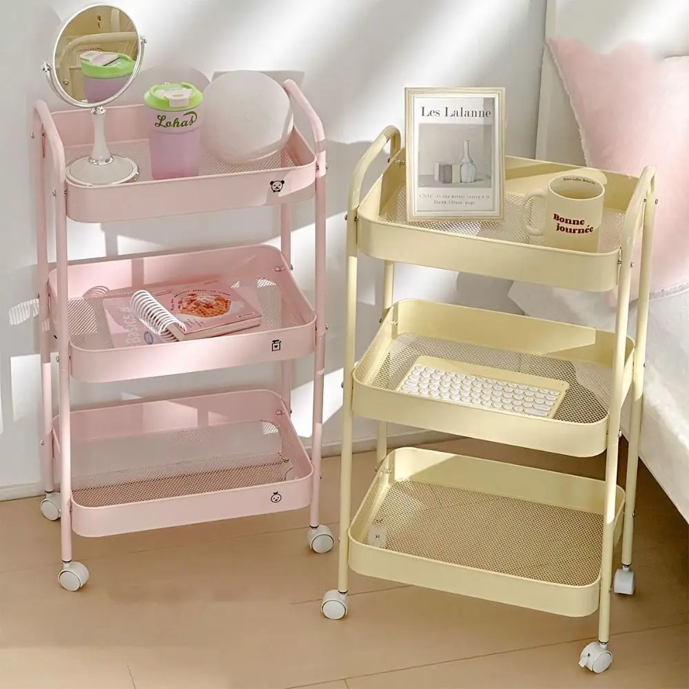 

3-layer Snacks Storage Rack Multi-Purpose INS Kitchen Trolley Movable with Wheels Mobile Rolling Cart Bathroom Organizer