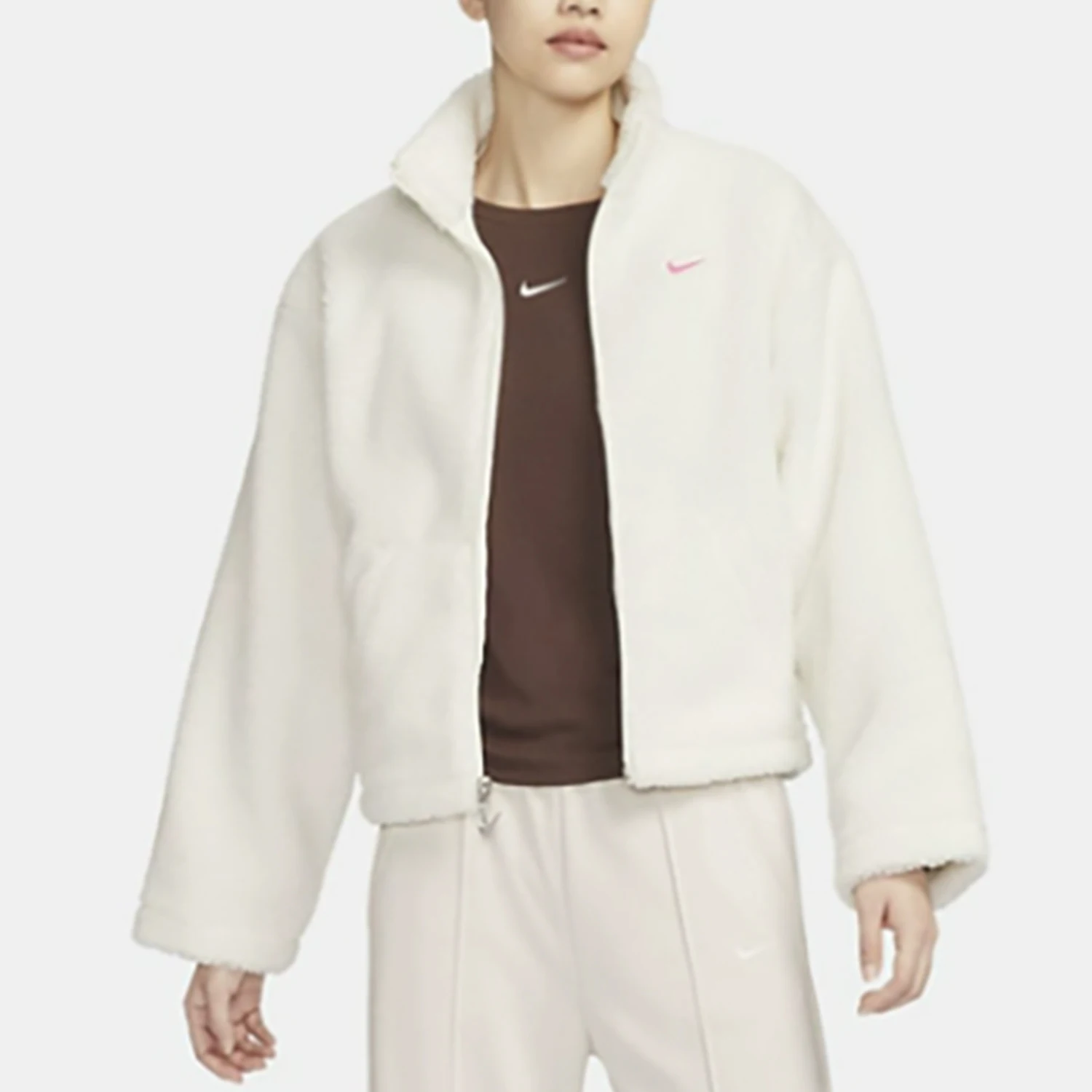 Nike Official Genuine 2023 Winter Women's Faux Shearling Warm Stand Collar Jacket FV4009-133