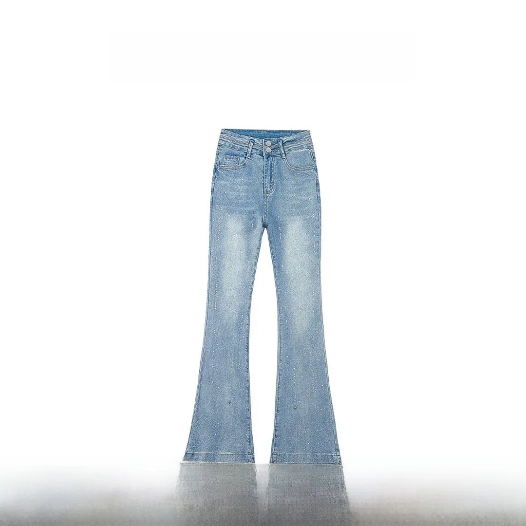

LYXJ Early Spring 2026 Fashion Blue Denim High Waist Slim Fit Women's Jeans Cotton Polyester Spandex Button Closure