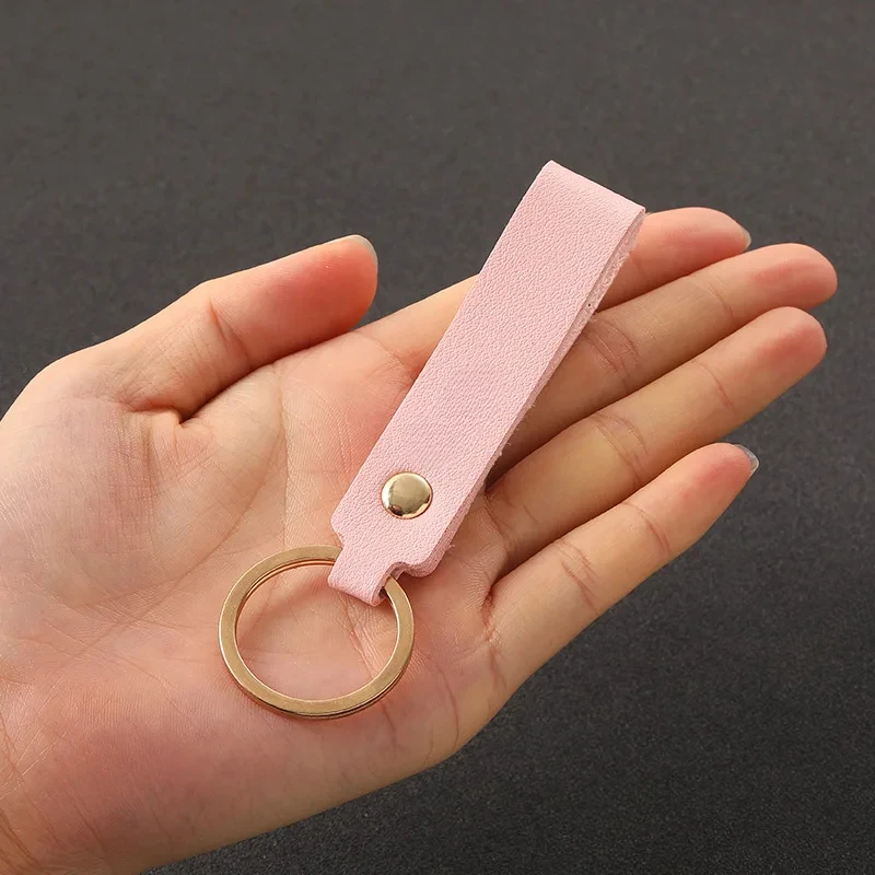 Blanko-Schlüsselanhänger aus PU-Leder – einfacher Autoschlüsselhalter für Männer und Frauen mit Metallring, geschäftliches Hochzeitsgeschenk, Rosa
