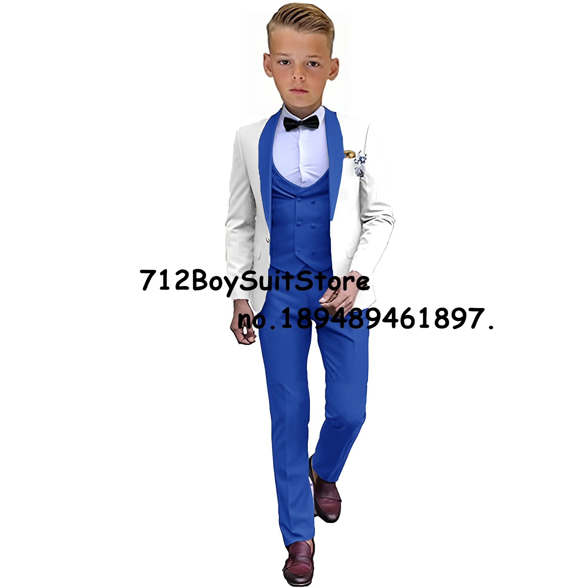 Blue Boys Suit Wedding Tuxedo Jacket Pants Vest 3 Pieces Set Fashionable 2-16 Years Old Kids Complete Clothes