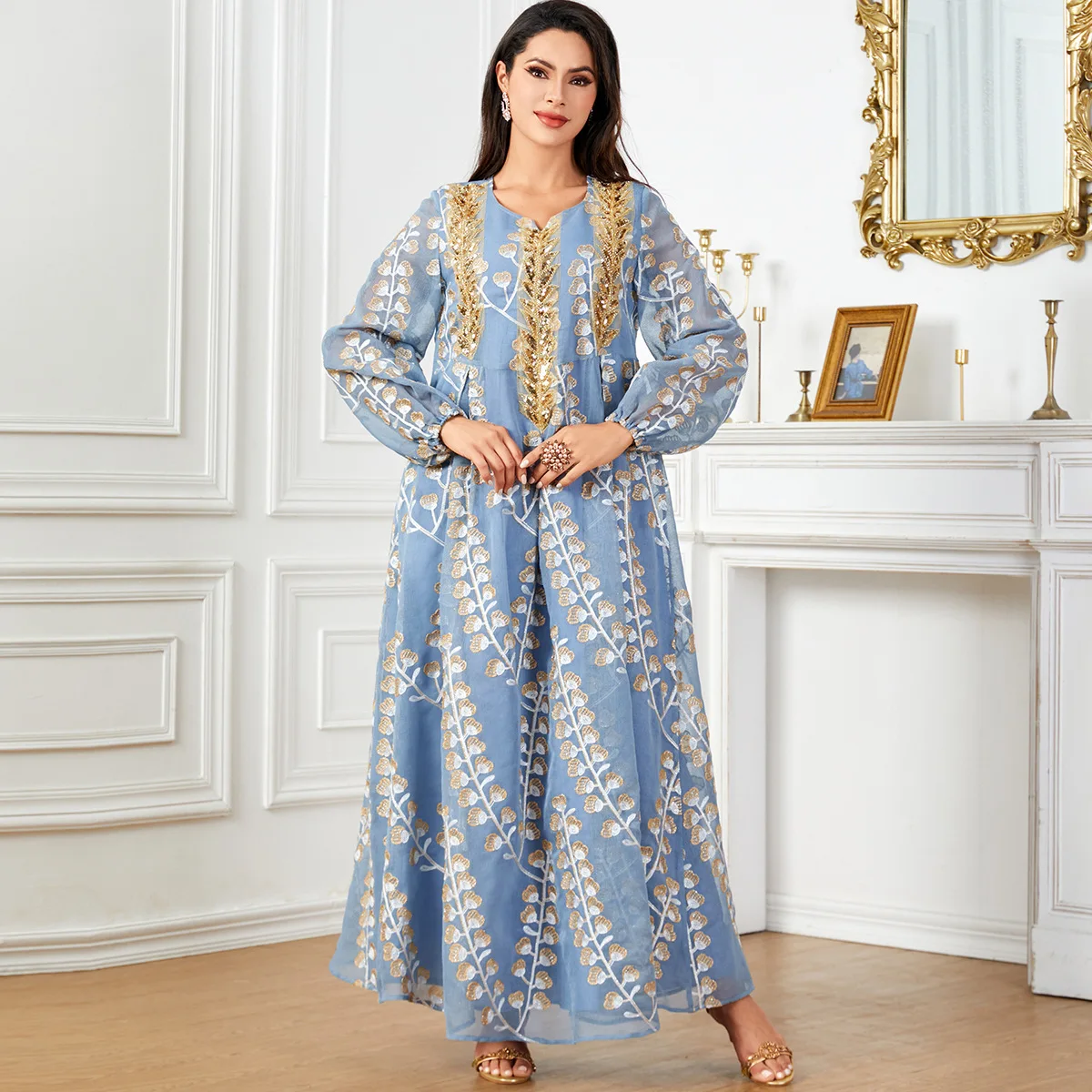 Eid pakaian wanita bordir Kaftan payet djellas gaun Muslim Turki Kaftan Dubai Abaya Ramadan Islam Jalabiya Kaftan gaun Vestidos