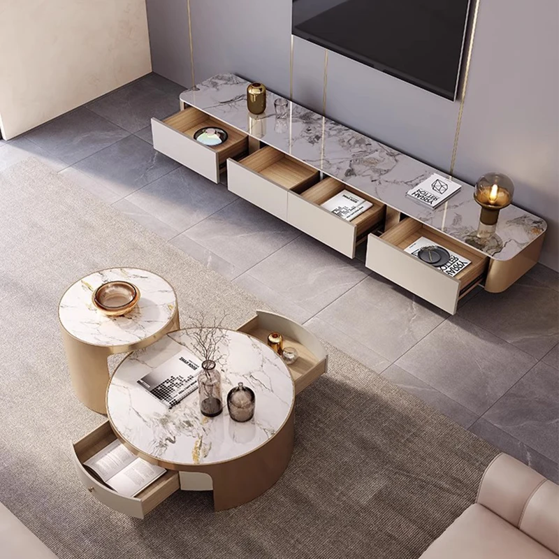 حامل تلفزيون فاخر مصمم على الأرض لغرفة المعيشة، شاشة طاولة تلفزيون عالمية، أثاث جمالي بسيط من Archivadores العصري