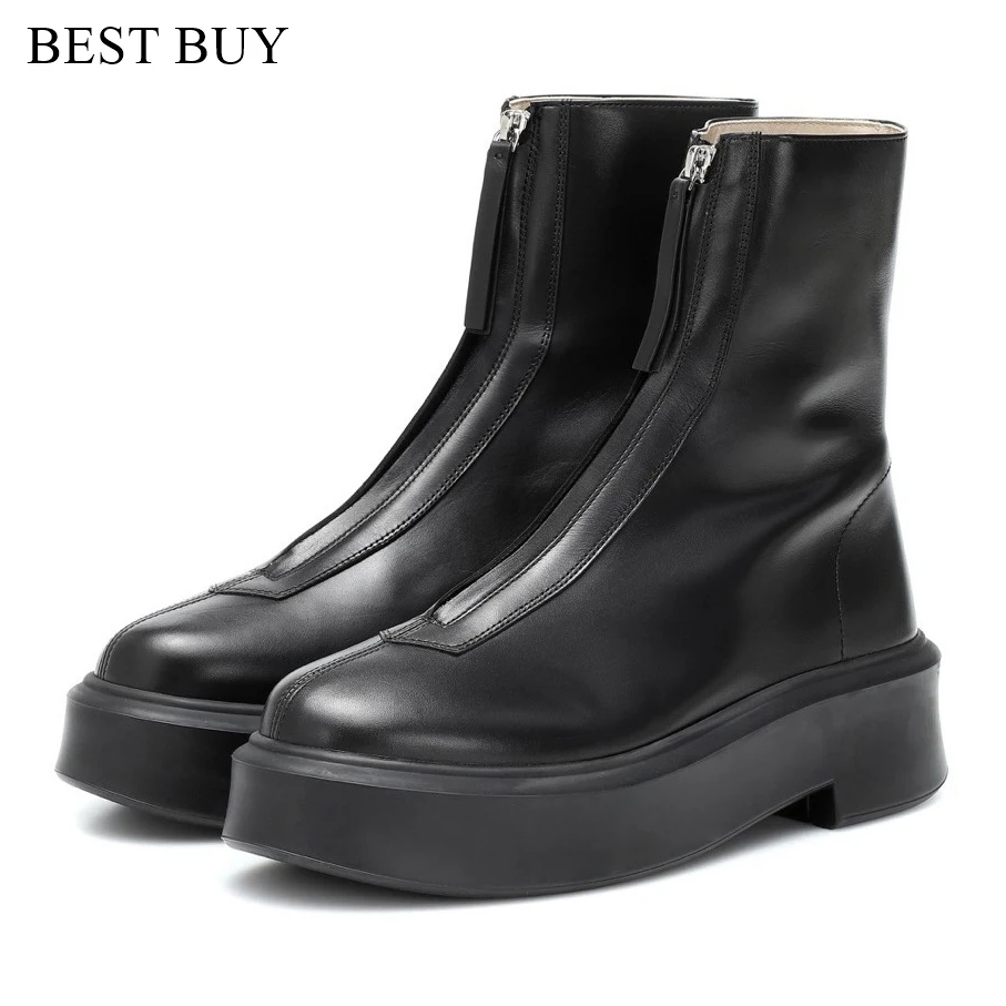 BEST BUY Chelsea Boots Women Platform 2024 New Front Zipper Women\'s Short Boots Fashion Non-slip FLAT Women\'s Ankle Boots