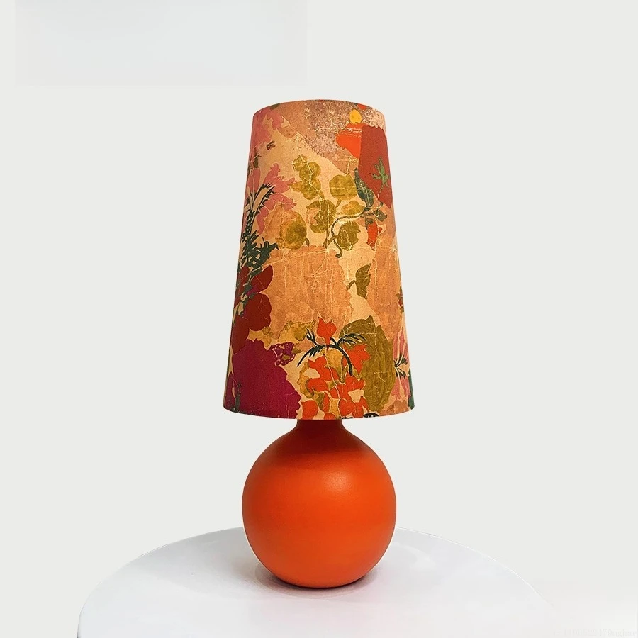 

Orange Sphere Table Lamp: UK Liberty Fabric with Mid-Century Creative Design, British Imported Textile & Unique Ambient Gift
