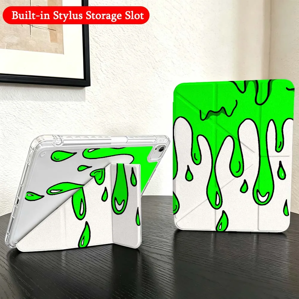 Cartoon Dripping Paint Case For iPad Mini Pro Air 5 6 7 8 9 10th 11th 11 9.7 10.9 13 inch Transparent Y-Shaped Folding Tablet