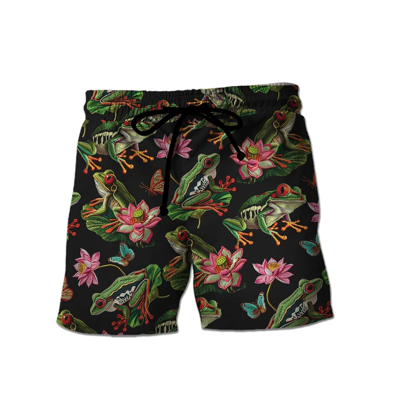 Shorts de praia para homens, sapo animal engraçado, baú de férias havaiano, tops de moda Harajuku, roupas infantis