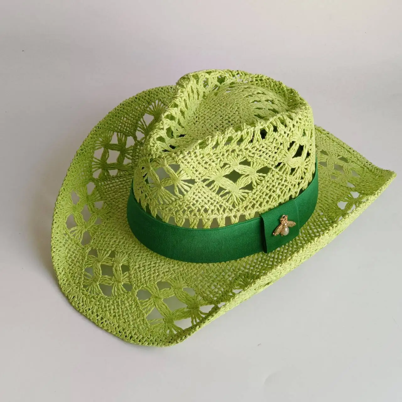 Green Summer Beach Bohemian Straw Hat Shell Women Men Western Cowboy Hats Wooden Beads Hollow Out Sun Hat Holiday Cap sombrero