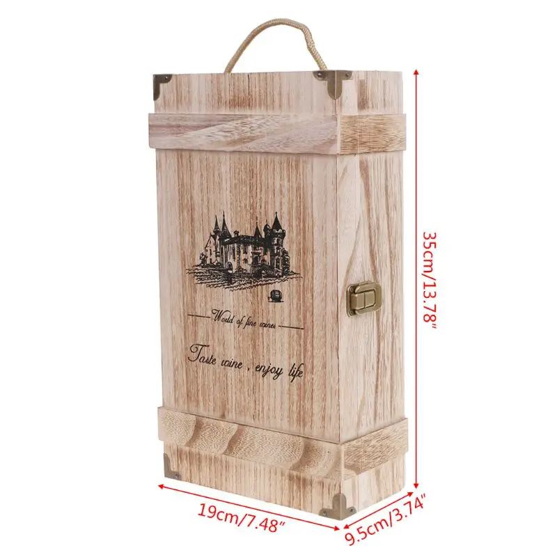 50JC Vintage 2 Red Wine Bottle Box for Carrier Crate for Case Storage Carrying D