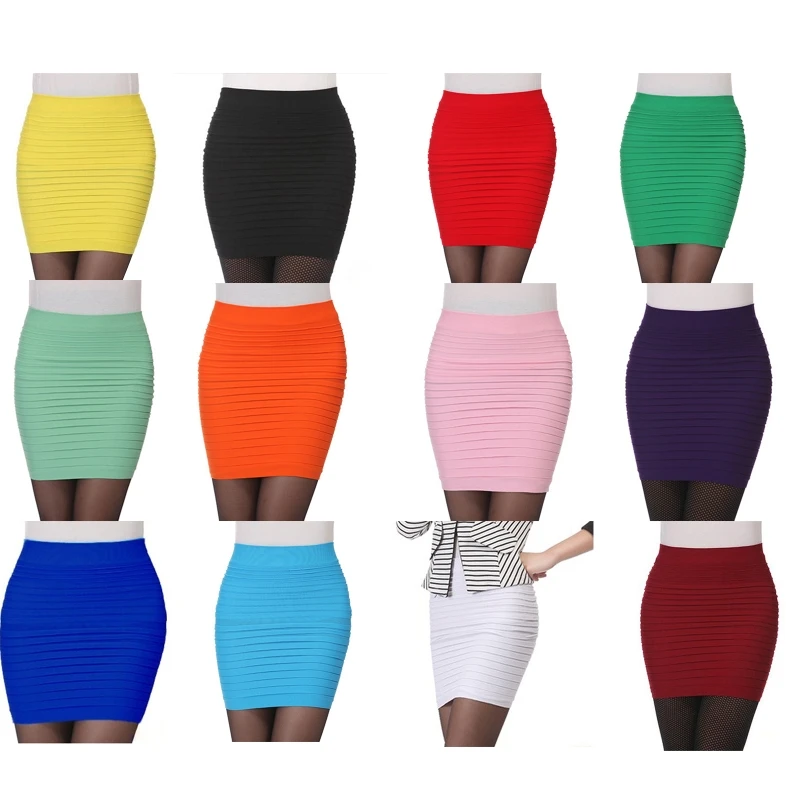 Women High Waist Pleated Skirt Candy Color Knitted Skirt Summer Elastic Screw Thread Mini Hip Skirt Sexy Short Skirts