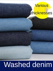 Washed Denim Fabric By The Meter for Sewing Jeans Shirts Clothing Polyester Cotton Diy Thin Thickend Micro Stretch Plain Summer