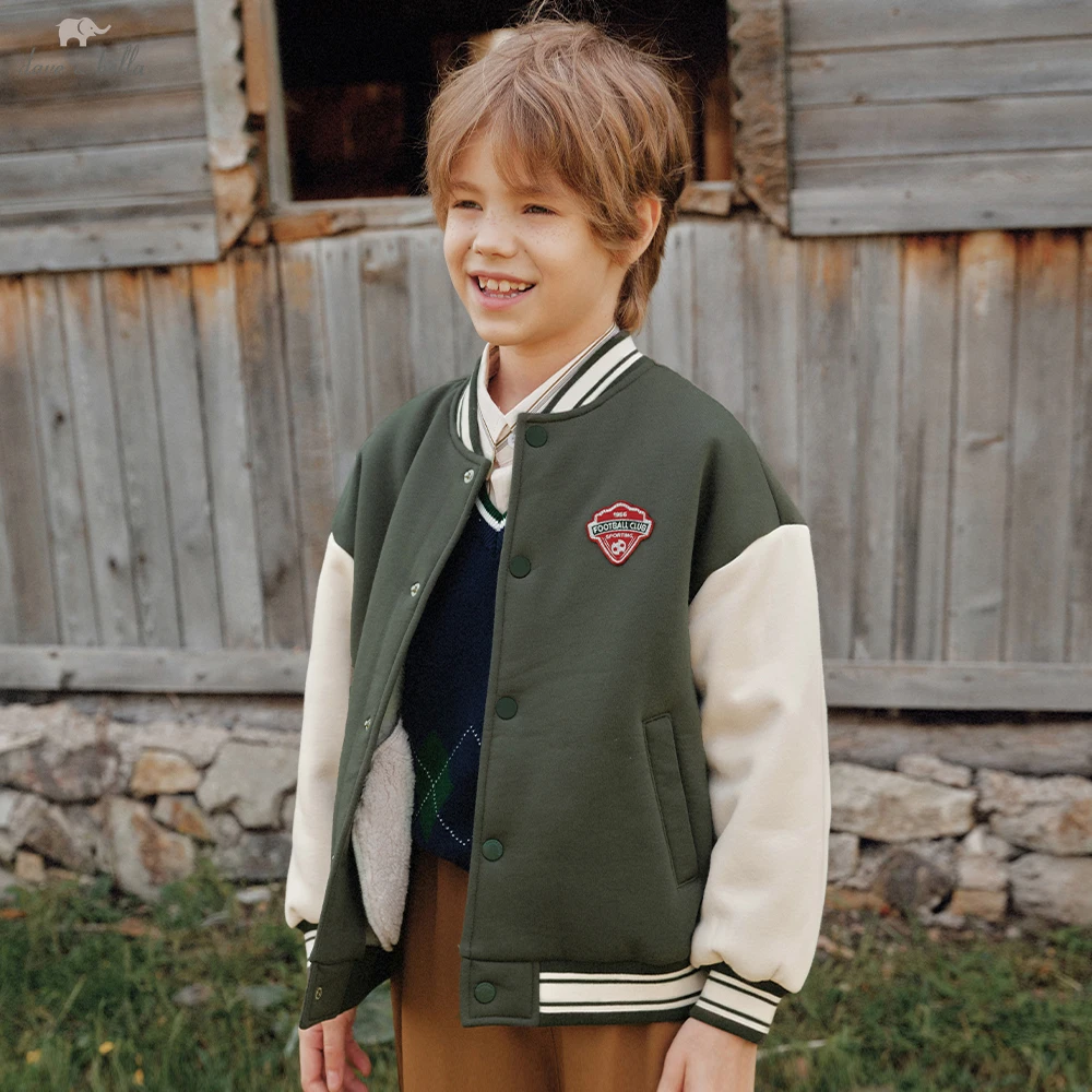 Dave Bella Boys Fleece-lined Baseball Jacket Kids Autumn Winter Warm Knitted Coats Casual Outerwear Clothes DK4264059