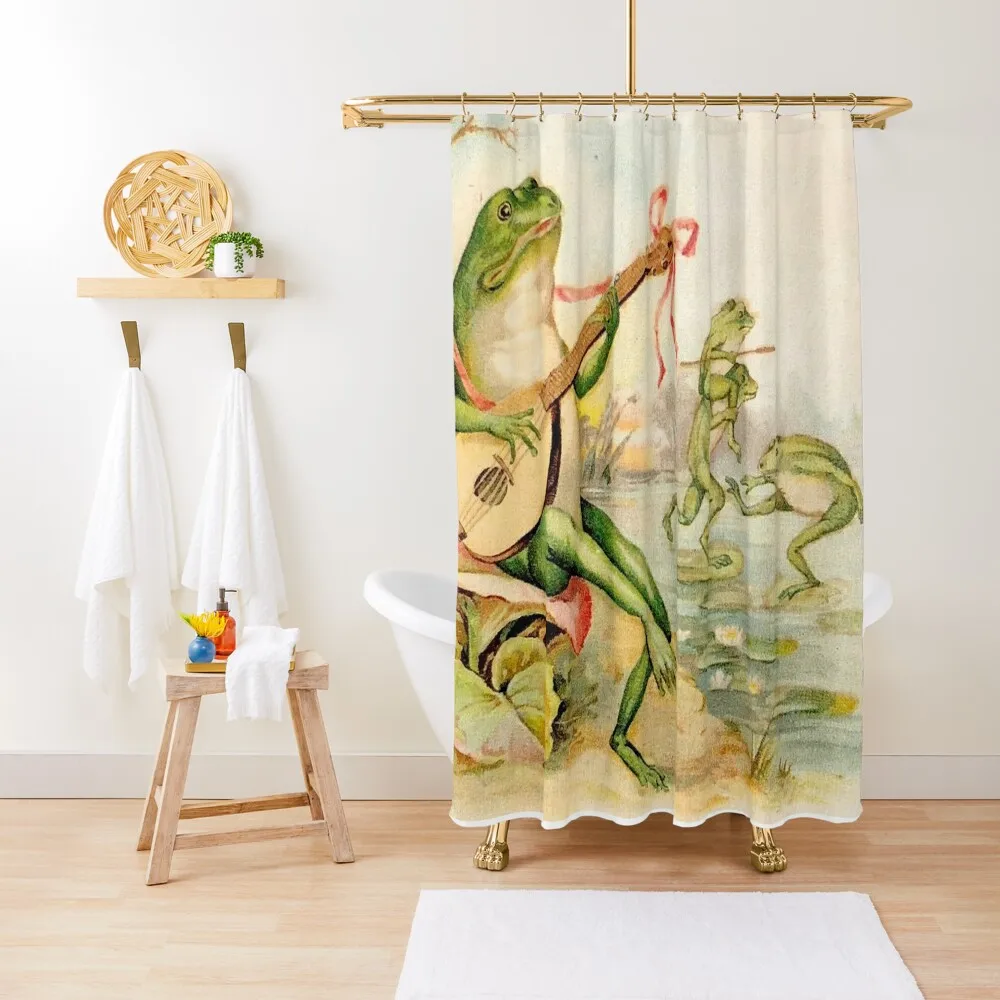 

FROG STRUMMING : Vintage Abstract Entertainment Print Shower Curtain Bathroom And Shower Shower For Bathrooms Curtain