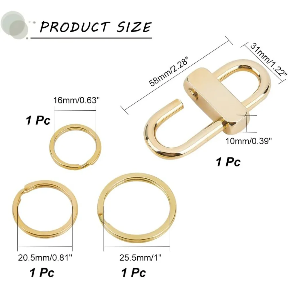 Brass Key Chain with 3 Rings Screw Lock Keychain Gold Pressing Side Button Clip Key Holders for Car Keychain for Men Women