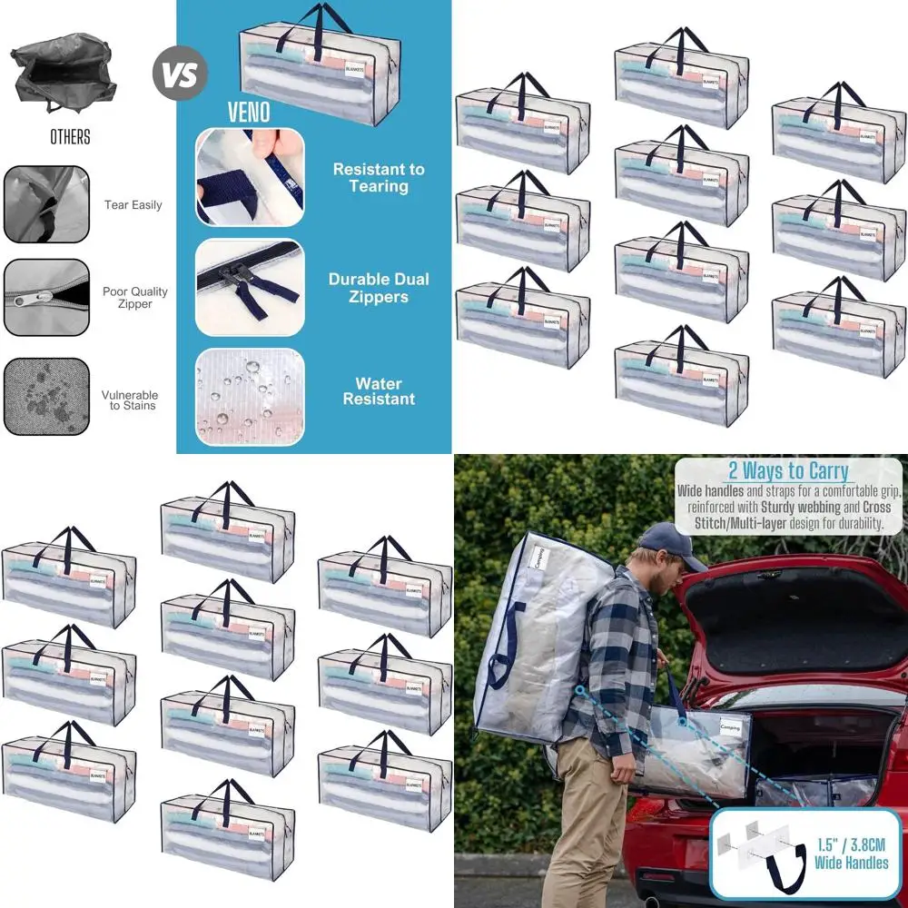 

10 сверхпрочных прозрачных сумок для хранения с ремнями для рюкзака для предметов первой необходимости и одежды в общежитии