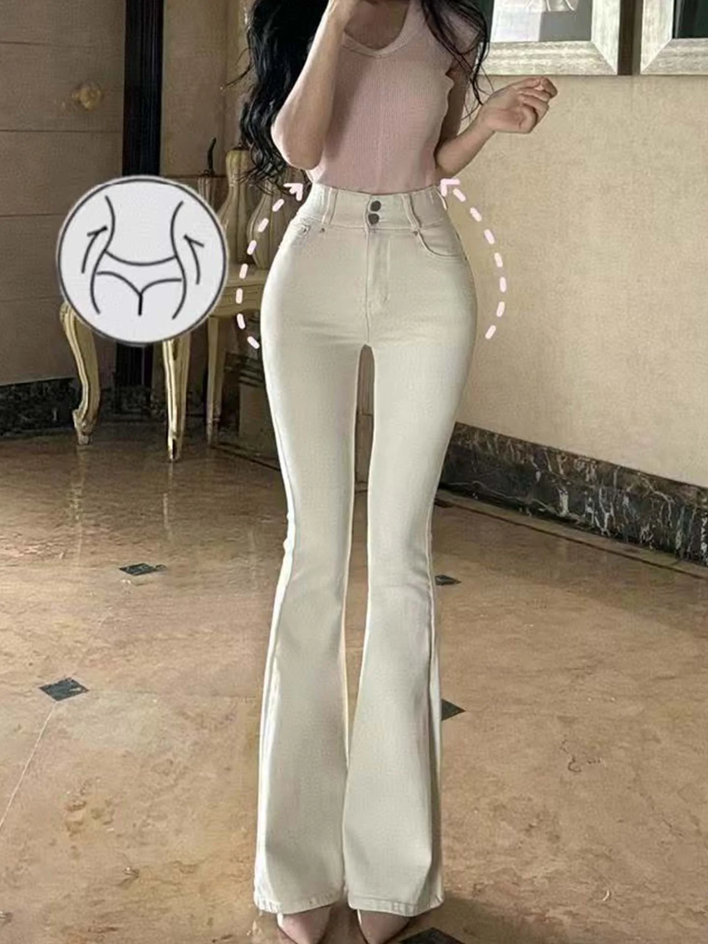 

High Waist Slimming Denim Jeans Women's Simple Sle Bootcut Pants Hip Enhancing Butt Lifting Micro Flared Korean Version