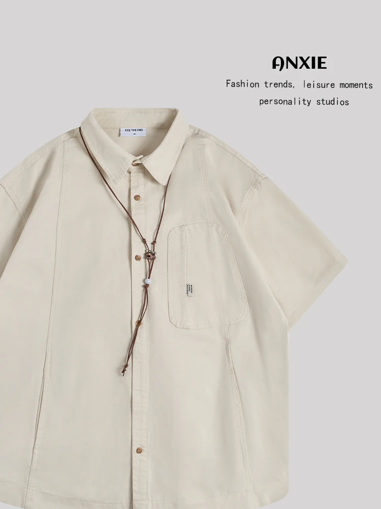 

ANXIE Модная брендовая женская и мужская рубашка с коротким рукавом, с дизайном в виде веревки, в стиле ретро, модная, летняя, для защиты от солнца...