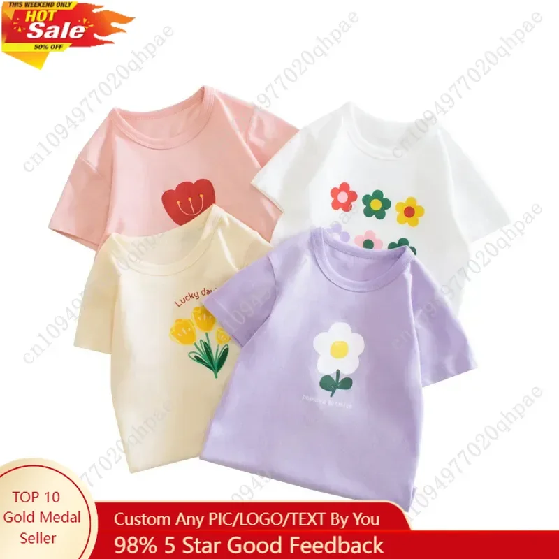 

2-8T Toddler Kid Baby Girls Clothes Summer Cotton T Shirt Short Sleeve Infant Top Cartoon Flower Print Tee Childrens Tshirt