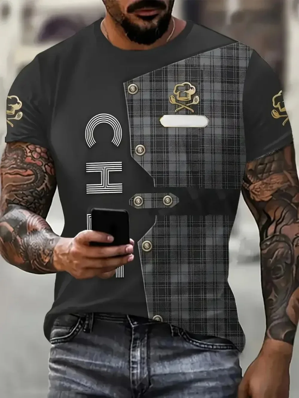 Hotel Restaurant Kitchen Costume 3D Print Breatha Quick-dry Men T-shirt Outdoor Casual Street Role-playing Parent-Child Clothing
