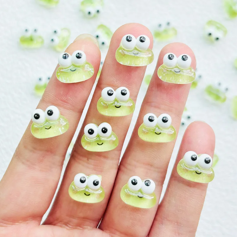 30 Pcs New Cute Mini Cartoon Big Eyes Frog Resin Figurine Crafts Flatback Cabochon Ornament Jewelry Manicure Making Accessories