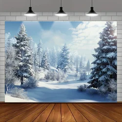 Winter Snowforest Polyester Photography Background Cloth - Christmas Snow Tree Background, Suitable for Rooms and Gardens