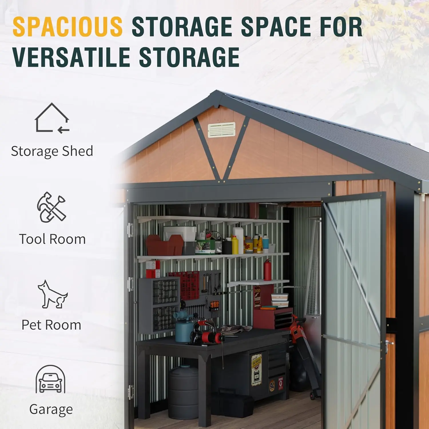 10x12 Ft Outdoor Storage Shed, Large Metal Shed with Floor, Lockable Doors Outside Steel House Ideal for Garden Tool Storage