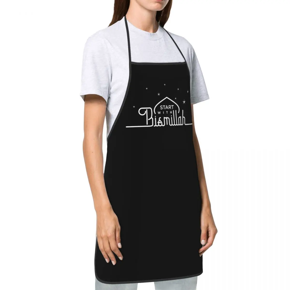 Start With Bismillah Aprons Men Women Eid Ramadan Islamic Kareem Adult Kitchen Chef Bib Tablier Cuisine Cooking Baking Gardening