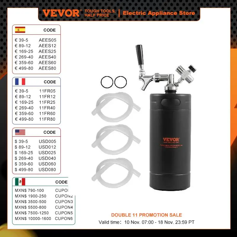 

VEVOR Beer Growler Tap System 304 Stainless Steel Pressurized Keg Growler with Pressure Display For Draft Homebrew Craft Beer