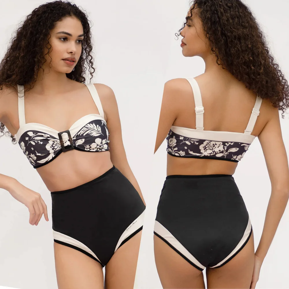 2025 Women's High-Waist Printed Bikini Set Strapless & Strappy Two-Piece Swimsuit Summer Fashion Bikini Suit With Pantie Ropa