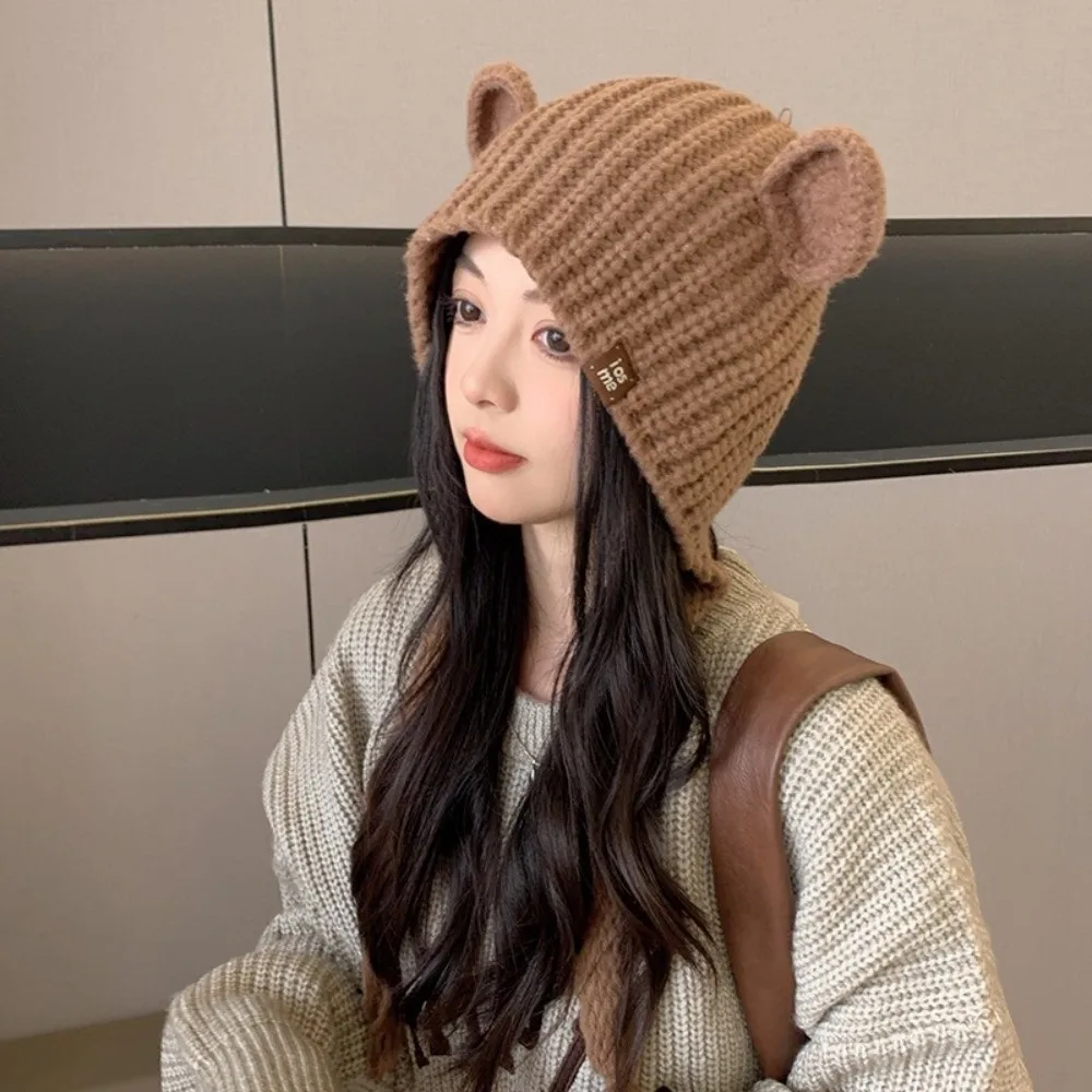 لطيف حماية الأذن الدب الأذن قبعة بلون الدفء محبوك قبعة القبعات حماية الأذن قبعة الشتاء #4