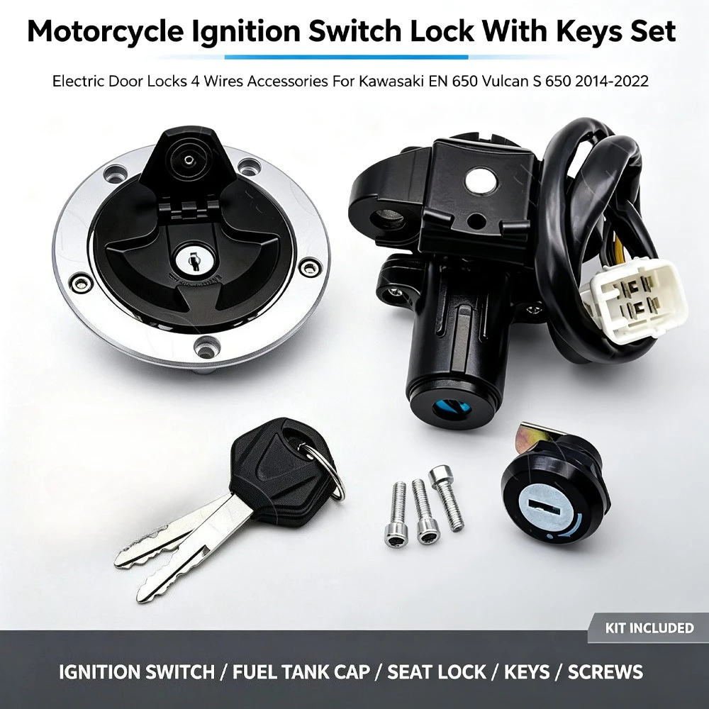 For Kawasak EN 650 Vulcan S650 2014-2022 Motorcycle Ignition Switch Lock With Keys Set Electric Door Locks 4 Wires Accessories