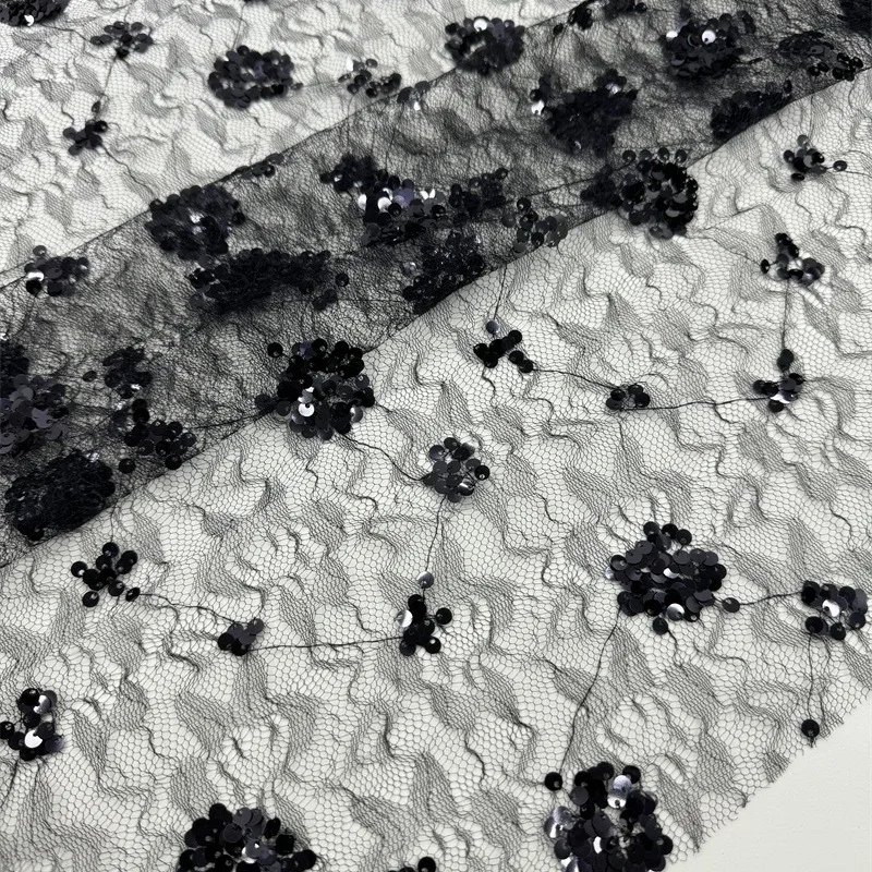 Wholesale price selling black sequin lace fabric wedding dress Wedding dress show dress fabric