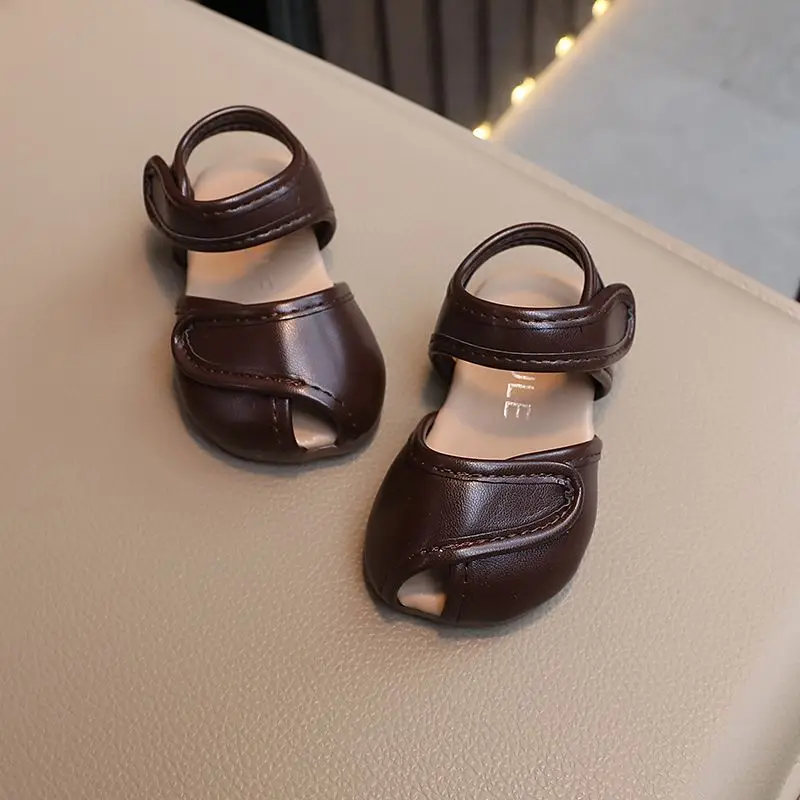 Girls Sandals for Babies 0-3 Years Summer Closed Toe Leather Super Light Soft Sole Princess Style Walking Shoes