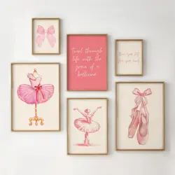 Minimalism Pink Ballet Girls Clothes Shoes Bow Posters and Prints Canvas Printing Wall Art Picture for Dance Room Bedroom Decor