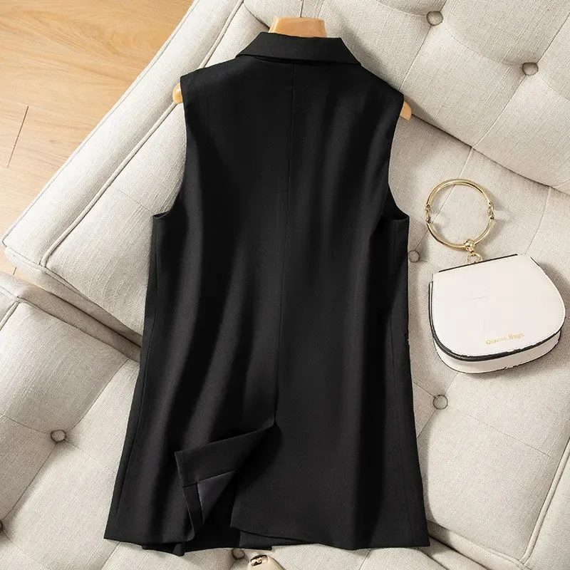 Spring Summer Double Breasted Suit Vest Women Solid Sleeveless Jacket Korean Streetwear Lady Business Vest Coat Female Waistcoat