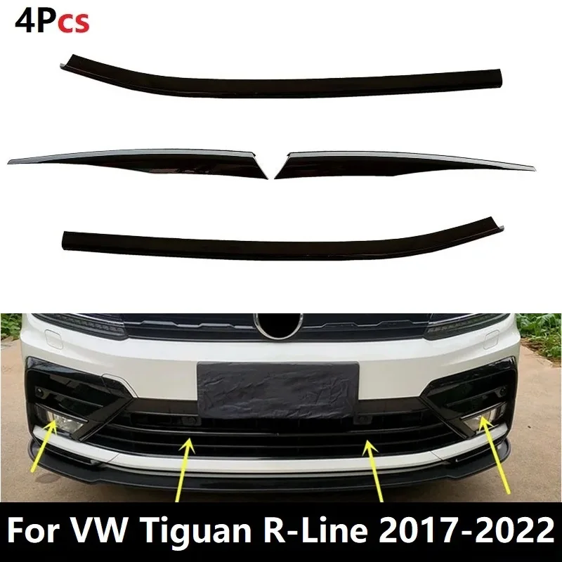 

4PCS ABS Glossy Black For VW Tiguan R-Line 2017-2022 Front Grille Grill Moulding Strips Fog Light Cover Trim Styling Mouldings