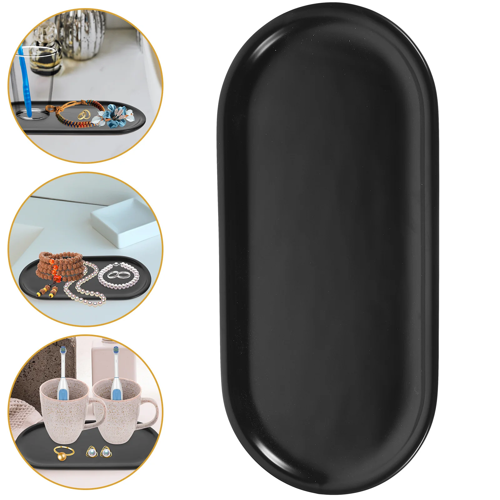 

Oval Black Ceramic Tray Bathroom Vanity Countertop Decorative Perfume Jewelry Display Storage Dish Bathroom Tray