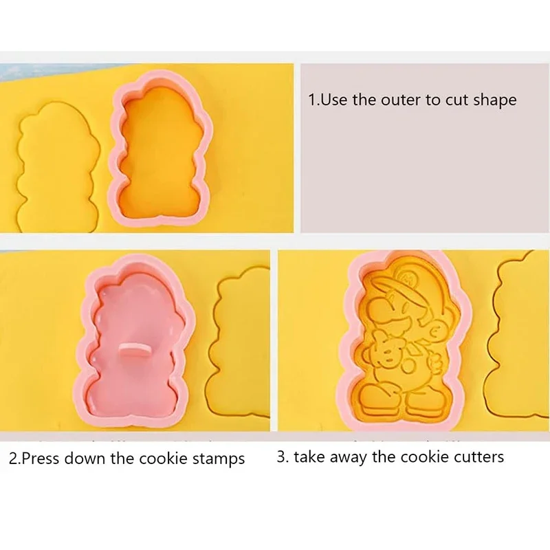 Mario Cartoon Cookie Molds Plastic DIY Baking Accessories Mushroom 3d Pressed Cookies Diy Fondant Tools na prezenty urodzinowe