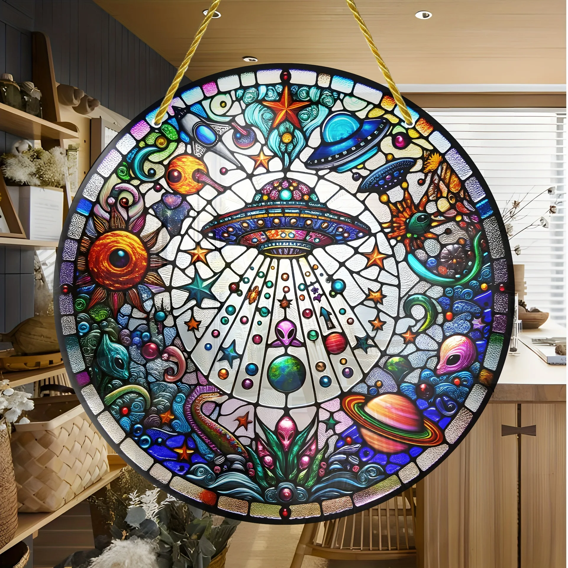 

UFO and Alien Sun Catcher Hanging Wall Art Pendant Bedroom Porch Hanging