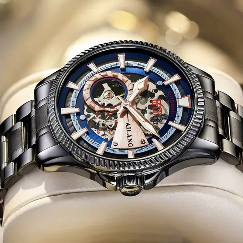 

AILANG Watches Luxury Man High Quality Original Fully Skeleton Automatic Mechanical Watch Stainless Steel Men Watches Gifts Box