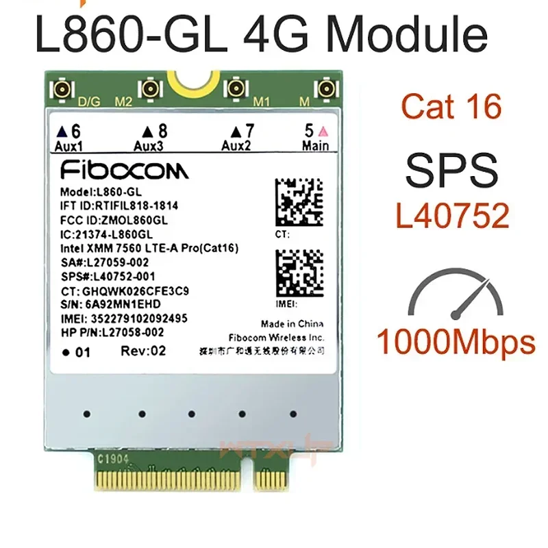 Fibocom L860-GL FDD-LTE TDD-LTE Cat16 4G Tech 4G Carte SPS # L40752 917823-001 Pour Ordinateur Portable HP Elitebook X360 830 840 850