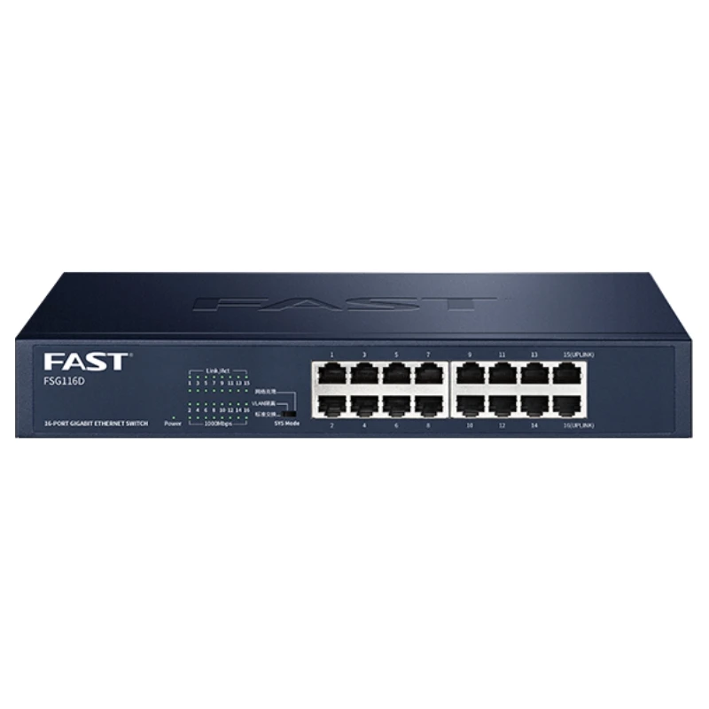 FAST FSG116D 16-port Full Gigabit Switch, 16 10/100/1000M Adaptive RJ45 Ports, Plug and Play, Steel Shell Design