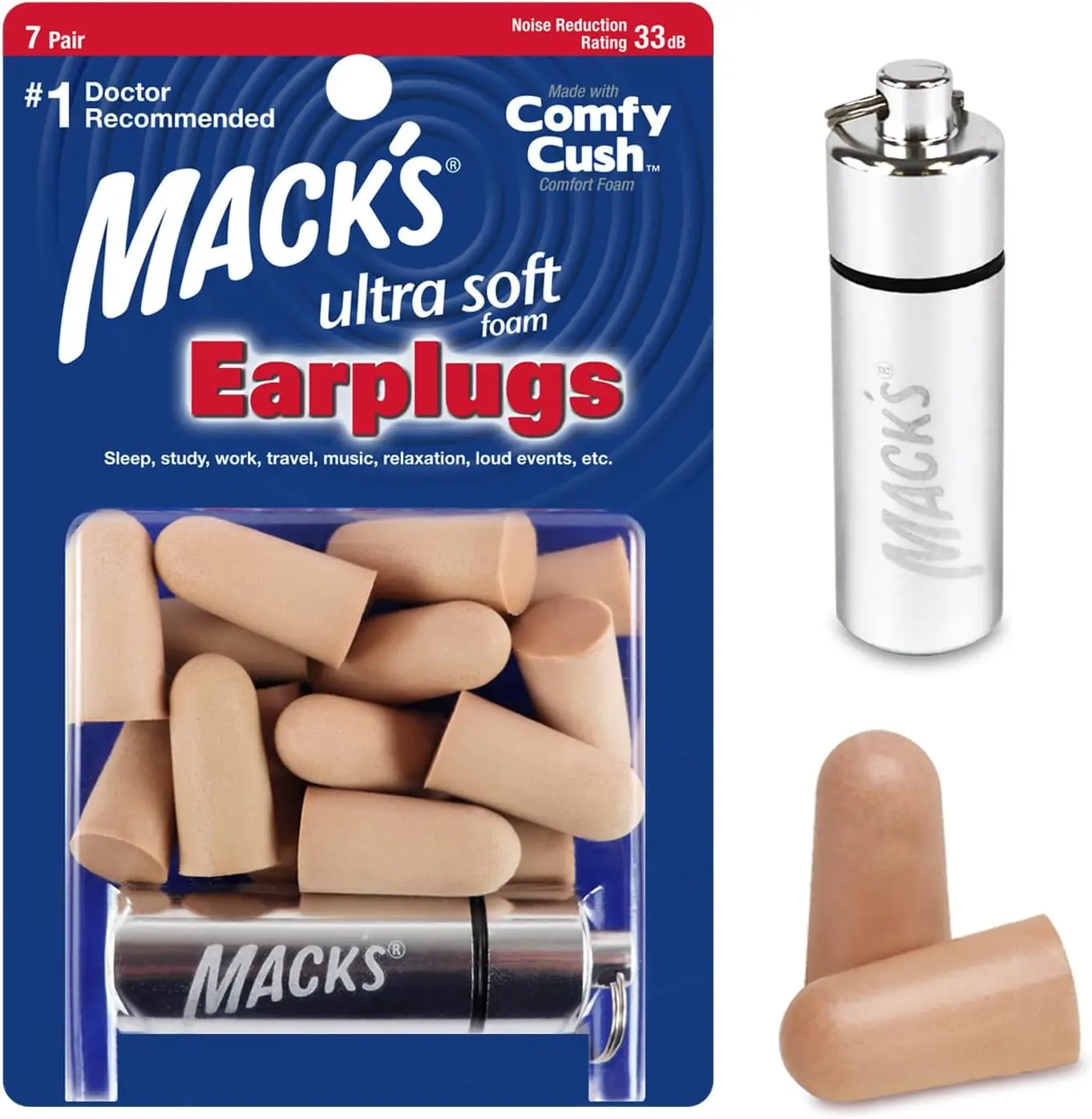 

Ultra Soft Foam Earplugs 33dB for Sleeping, Snoring, Travel, Concerts, Studying, with Aluminum Case