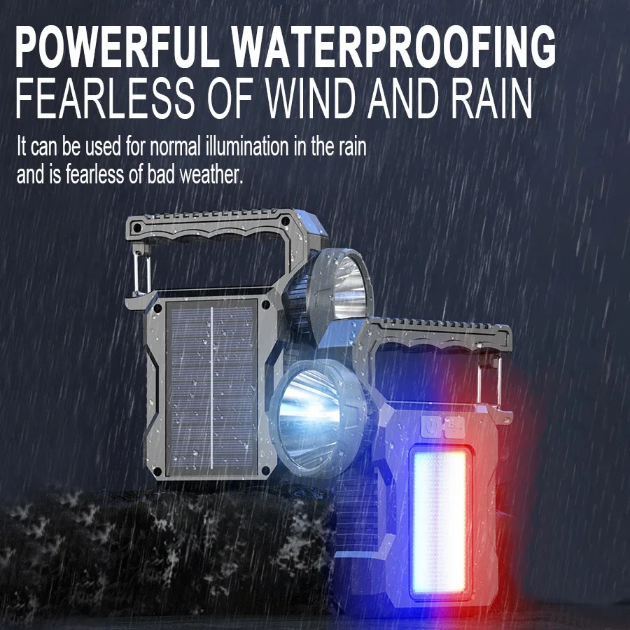 Solar Camping Lantern Long Range Outdoor Camping Searchlight Handheld Spotlight Torch Emergency Light Waterproof COB Hiking Lamp