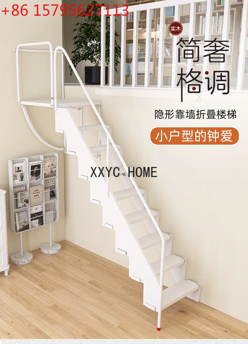 Cream Wind Attic Wooden Staircase Foldable Retractable Staircase Complete